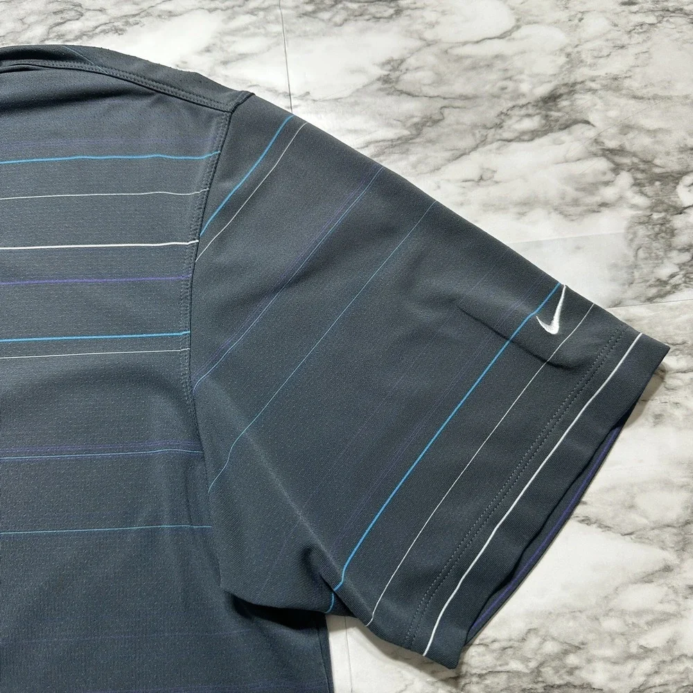 Nike Golf Dri Fit Men's Polo Shirt‎ M Dark Gray Striped Short Sleeve 388501-068